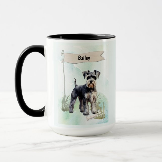 Taza Schnauzer Acuarela Perro Personalizado (Izquierda)