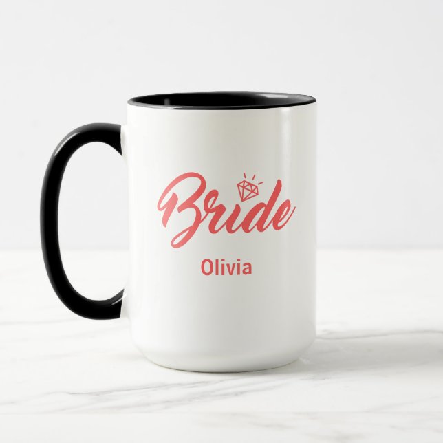 Taza Script Bried Typography & Diamond in Pink Name Mug (Izquierda)