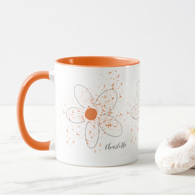 Taza script de nombre floral naranja (Con donut)