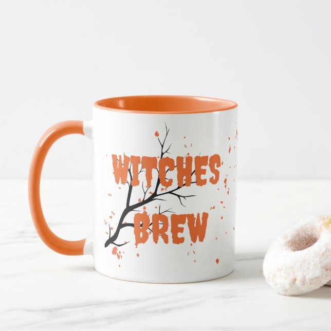 Taza Se abren las brujas de Monograma Moderno de Hallow (Con donut)