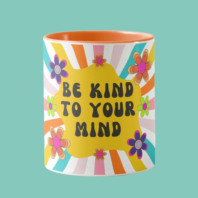 Taza "Sé amable con tu mente" ("Be Kind to Your Mind" Colorful Retro Mug)