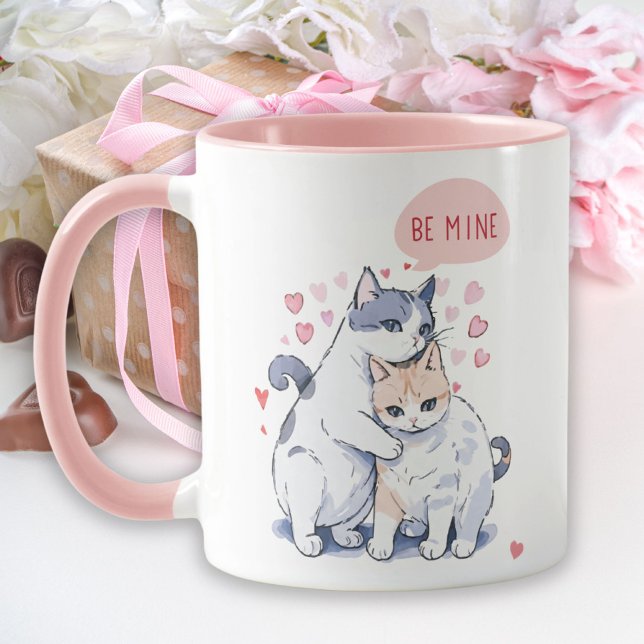 Taza Sé de mis encantadores gatos amar la confesión de  (Be Mine Charming Cats Love Confession Valentine's Mug)