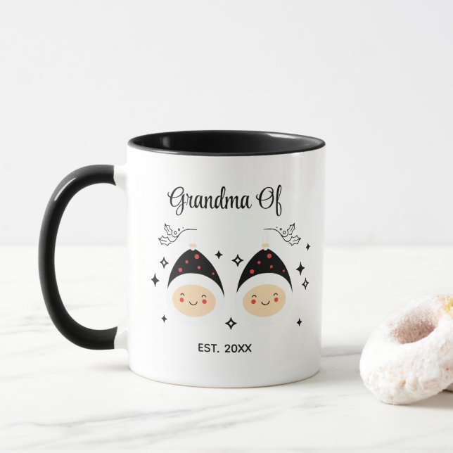 Taza Se establece la Abuela De Los Gemelos | Blanco y n (Con donut)