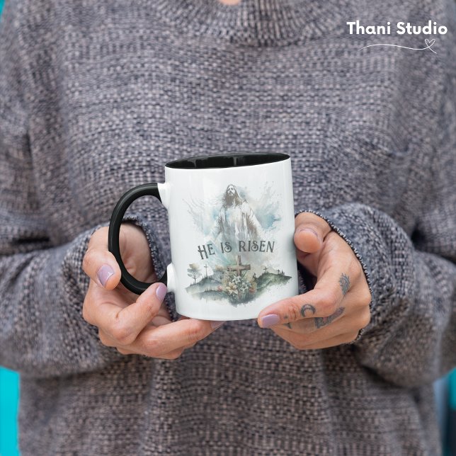 Taza Se levanta la Cruz Religiosa Cristiana de Pascua (Subido por el creador)