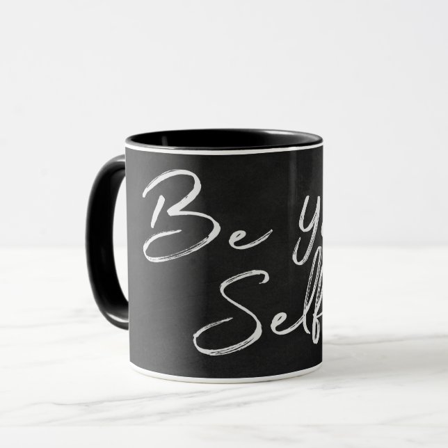 Taza "sé tu selfie" texto en pizarra negra (Anverso izquierdo)