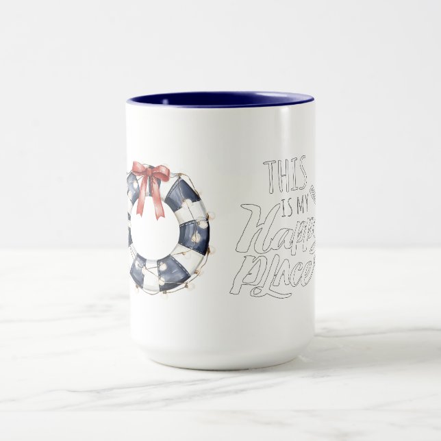 Taza Sea Blue White Red Bow Happy Place Floating Ring  (Centro)