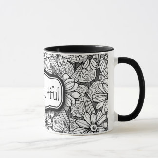 Taza sea•Usted•floral negro y blanco tiful (11 onzas.