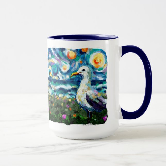 Taza Seagull Van Gogh Style Beach Sky Blue Verde azulad (Derecha)