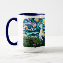 Taza Seagull Van Gogh Style Beach Sky Blue Verde azulad