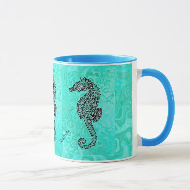 Taza Seahorse en modelo del mármol de la turquesa del (Derecha)
