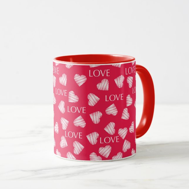 Taza Seamless LOVE Día de San Valentín rosa rojo blanco (Anverso derecho)
