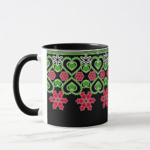 Taza Seamless Merry Christmas ornamental snowflake hear