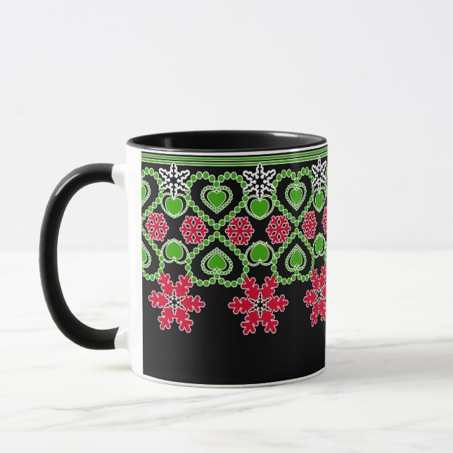 Taza Seamless Merry Christmas ornamental snowflake hear (Izquierda)