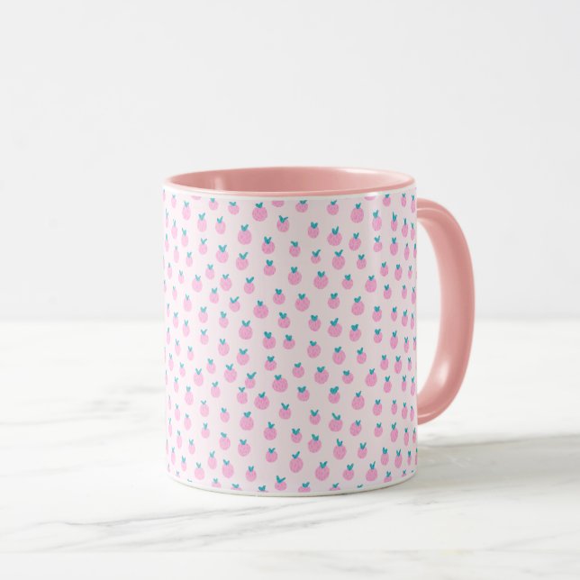 Taza Seamless Strawberry Pattern – Pastel Pink Cute  (Anverso derecho)