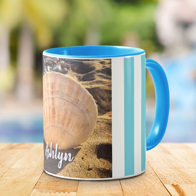 Taza Seashell Beach Photo Script Nombre personalizado m (Subido por el creador)