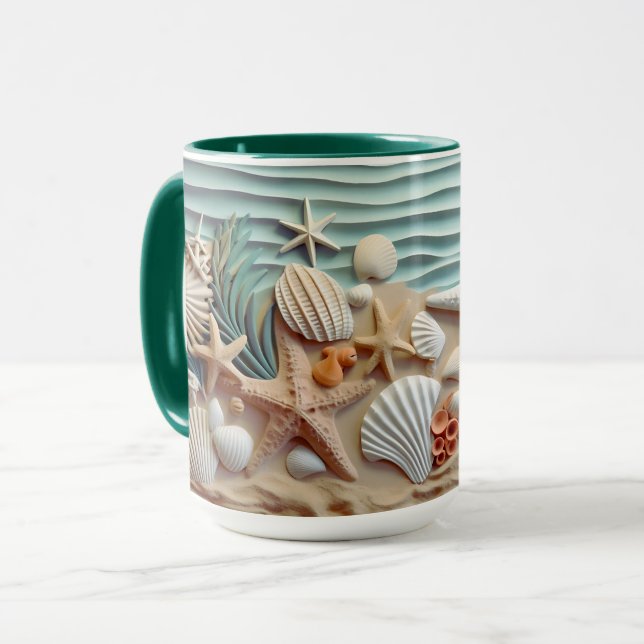 Taza Seashells Beach 3D Mug - Sip la brisa marina (Anverso izquierdo)