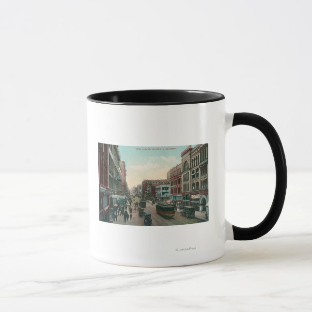 Taza Seattle, WashingtonVista aérea de la Primera Aveni (Derecha)