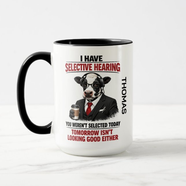 Taza Selective Hearing cow Mug | Funny Coworker (Izquierda)