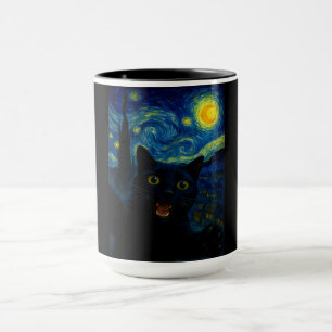 Taza Selfie del gato negro estrellado de la noche Van G