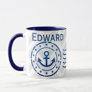 Taza Sello De Anclo Y Cuello De Chevron Náutico