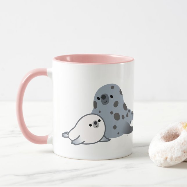 Taza Sello y perrito lindos de la madre del dibujo (Con donut)