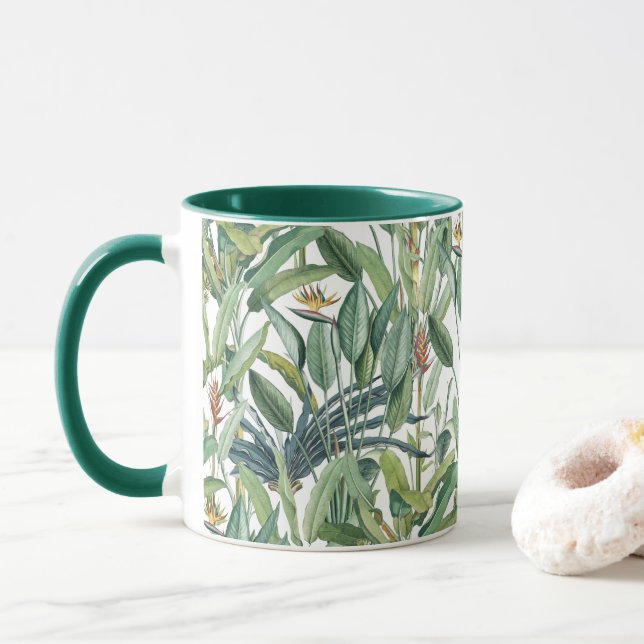 Taza Selva tropical verde árbol plátano estrelitzia (Con donut)