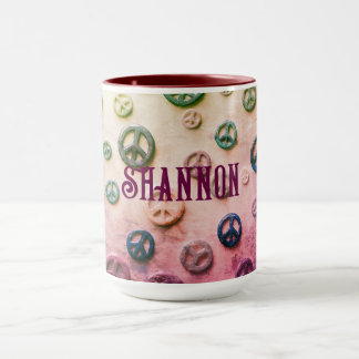 Taza Señales de Paz Nombre Personalizado