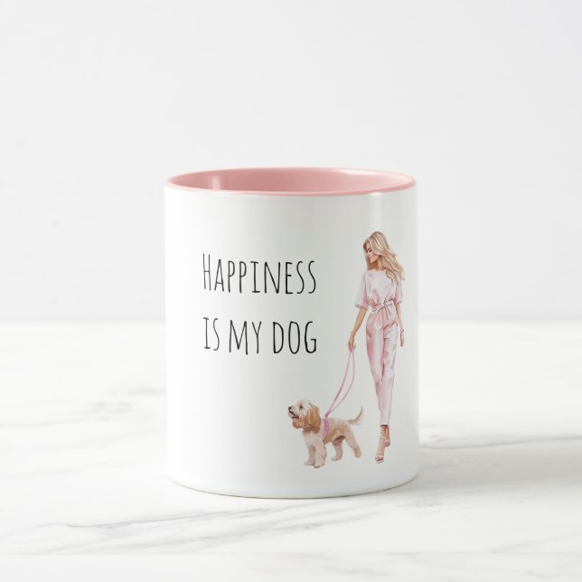 Taza Señora de pelo rubio paseando al perro   (Centro)