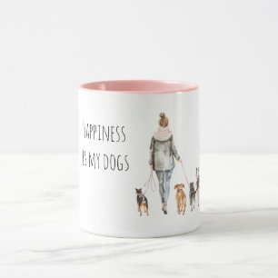 Taza Señora de pelo rubio paseando perros