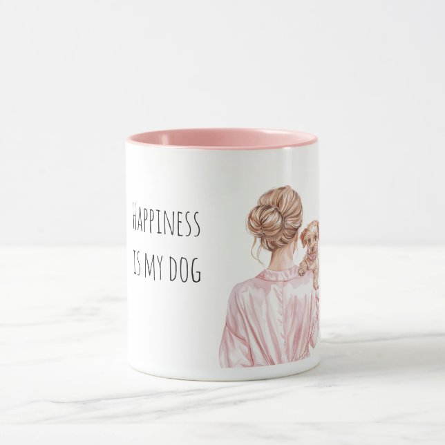 Taza Señora de pelo rubio sosteniendo perro   (Centro)