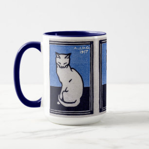 Taza Sentando gato en azul por Julie de Graag