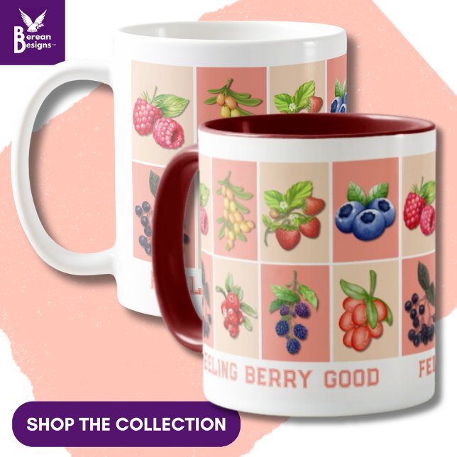 Taza SENTIMIENTO BERRY BUENO Nombre personalizado Fresa (Listing is for ONE MUG ONLY, showing variety of berries in the Feeling Berry Good aesthetic)