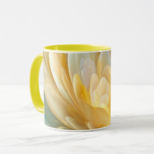 Taza Serena Radiancia de Capas de Pétalos Dorados y Aqu