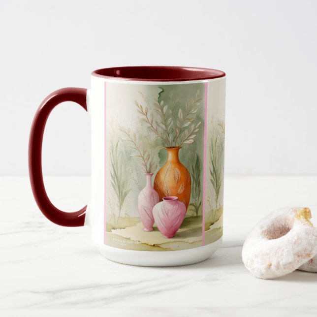 Taza Serene Vessels | Arte naranja y rosa (Con donut)