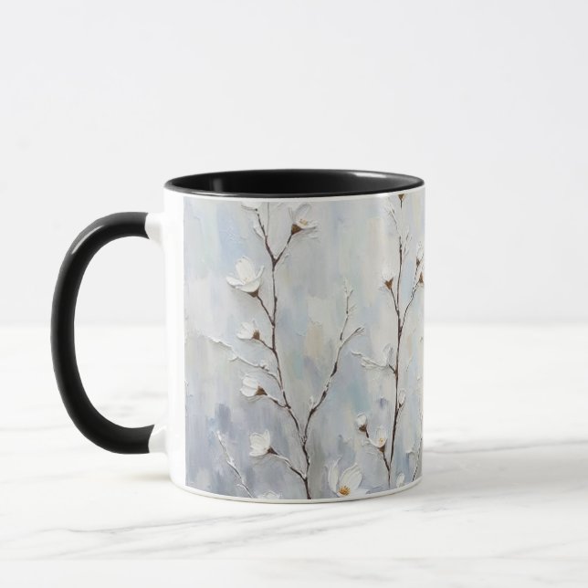 Taza Serene Winter Blossoms Abstract Coffee Mug Black  (Izquierda)