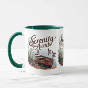 Taza Sereno lago con gansos y flores silvestres