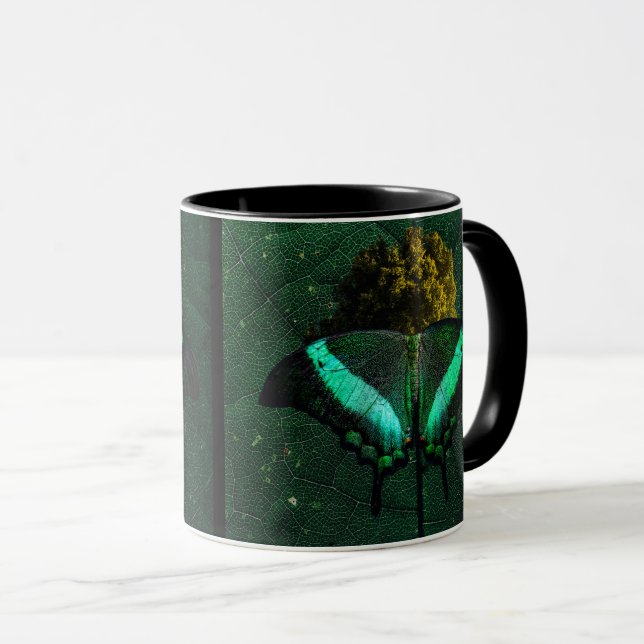 Taza Sereno Oliva Moderno Borboleta Natureza (Anverso derecho)