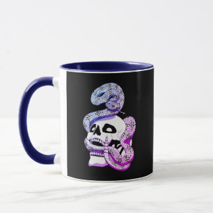 Taza Serpiente gótica morada y azul y arte oscuro cráne