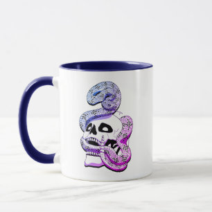 Taza Serpiente gótica morada y azul y arte oscuro cráne