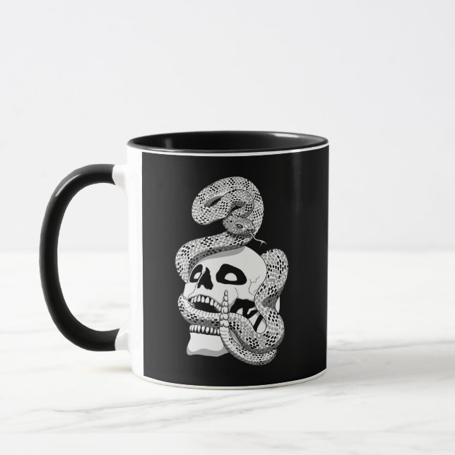 Taza Serpiente gótica negra y blanca y arte oscuro crán (Izquierda)