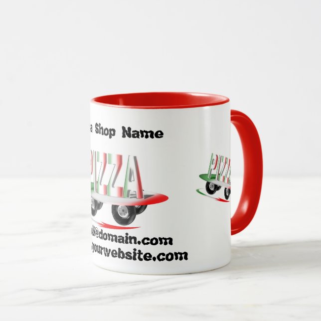 Taza Servicio de pizzas, tarjeta de visita verde roja t (Anverso derecho)