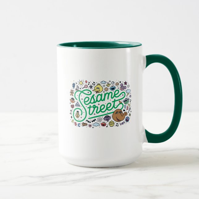 Taza Sésamo | Guión de Doodle Verde de Plaza Sésamo (Derecha)