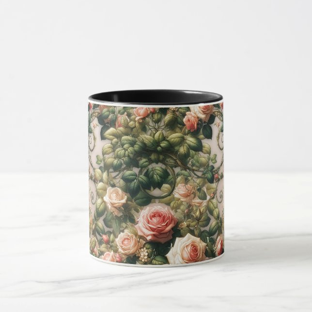 Taza Shabby Chic Rosa Vines Floral Elegante (Centro)