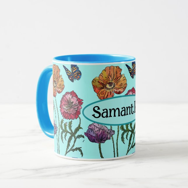 Taza Shabby Poppy Púrpura Roja en nombre de Personaliza (Anverso izquierdo)