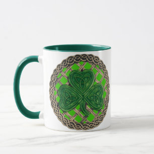 Taza Shamrock, Lattice Y Nudos Celtas En Green Mug