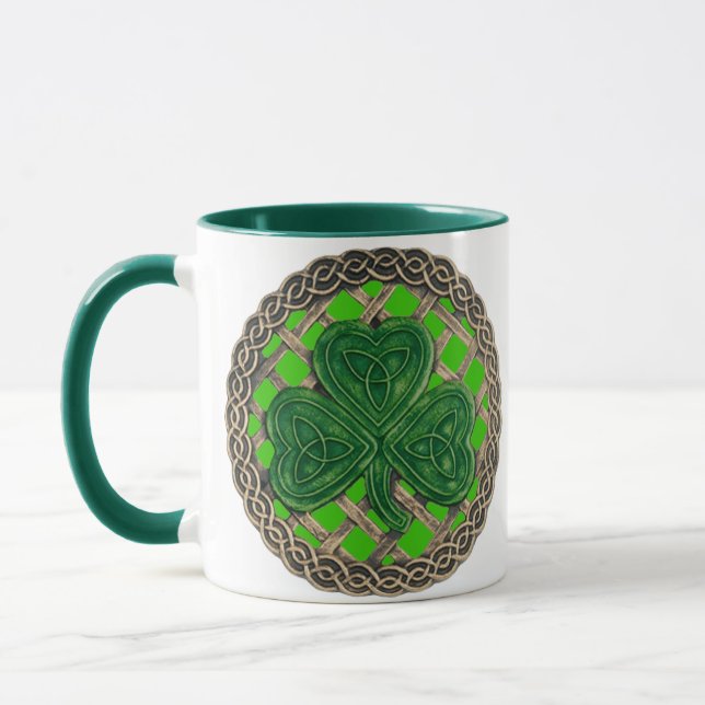 Taza Shamrock, Lattice Y Nudos Celtas En Green Mug (Izquierda)