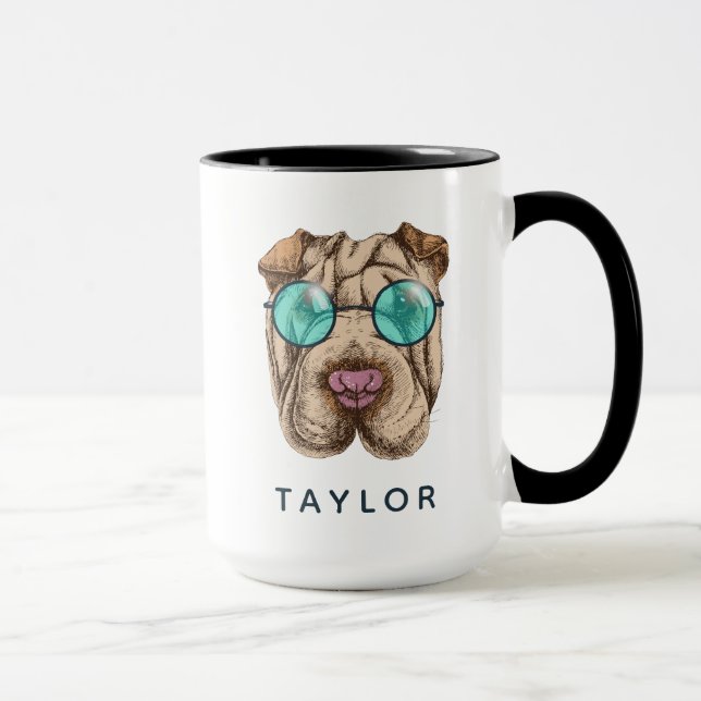 Taza Sharpei en gafas de sol el | añade su nombre (Derecha)