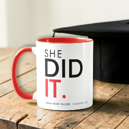 Taza She Did It Red Graduation Statement Mug
