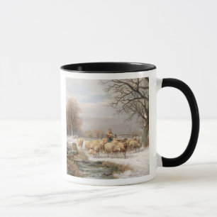 Taza Shepherdess con su multitud en un paisaje del