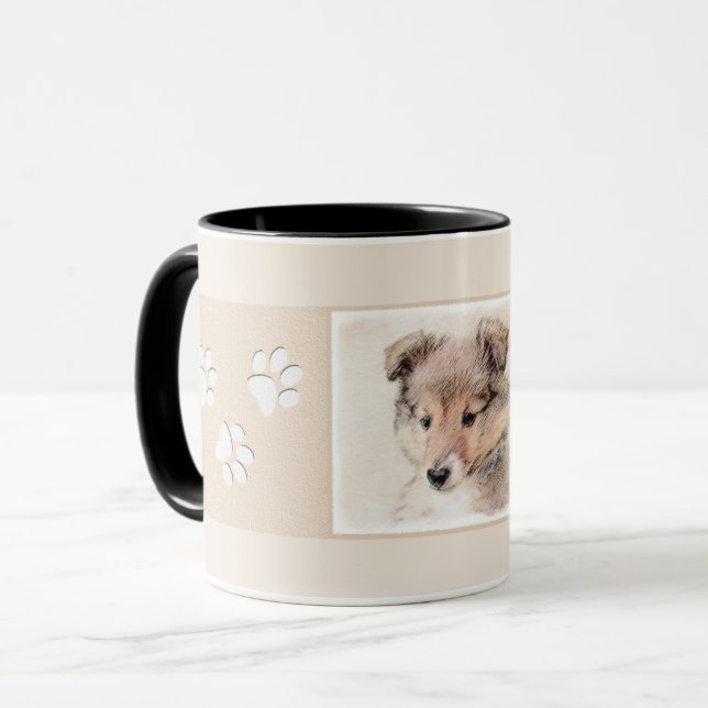 Taza Shetland Sheepdog Puppy Pintura Original Perro Art (Anverso izquierdo)